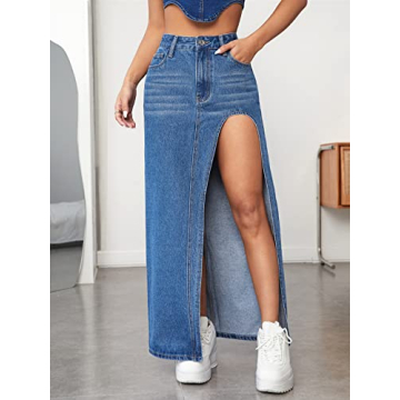 Verdusa High Waist Split Thigh Long Maxi Skirt in Blue