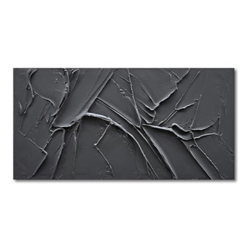 NANKAI Art Hand-painted 24x48 inch black minimalist texture oil painting modern abstract wall art De...