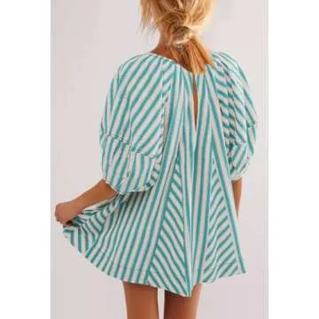 SENSERISE Womens Stylish Striped Puff Sleeve Romper