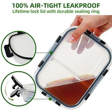 DAS TRUST 5 Pack 36oz Food Storage Containers 2 Compartments Glass Meal Prep Containers with Lids for Adult Food Prep Containers with Divider Reusable Lunch Bento Box Bowl