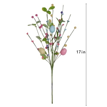 LLZLL 6PCS Easter Egg Stems,17in Tall Artificial Easter Picks Colorful Berry Sprays for Flower Arrangement and Easter Decor