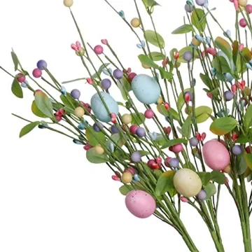LLZLL 6PCS Easter Egg Stems,17in Tall Artificial Easter Picks Colorful Berry Sprays for Flower Arrangement and Easter Decor