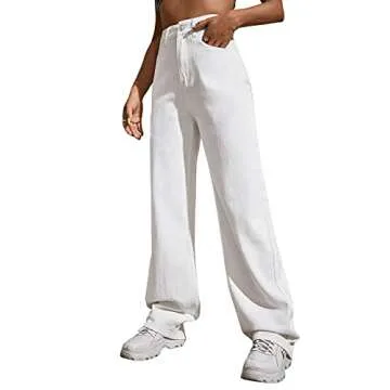 SweatyRocks Women's Casual Loose Ripped Denim Pants Distressed Wide Leg Jeans White M