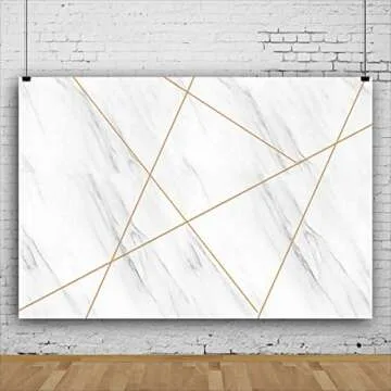 Photo Backgrounds, Abstract Marble Backdrop, Rustic White Marble Gold Triangle Wedding Bridal Shower Background Decorations 7X5ft
