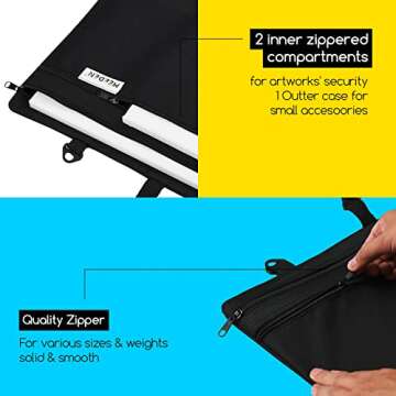MEEDEN Soft Art Portfolio Bag: 20 X 26 Inch Light Weight Portfolio Canvas Case with Detachable Shoulder Strap -Waterproof 600D Oxford Carrying Storage Case for Canvas, Artwork, Sketching - Black