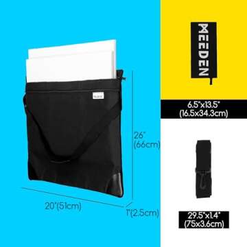 MEEDEN Soft Art Portfolio Bag: 20 X 26 Inch Light Weight Portfolio Canvas Case with Detachable Shoulder Strap -Waterproof 600D Oxford Carrying Storage Case for Canvas, Artwork, Sketching - Black