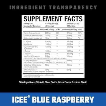 Axe & Sledge Supplements Hydraulic Stimulant-Free Pump Pre-Workout Powder, 40 Servings, (Pack of 1) (ICEE Blue Raspberry V2)