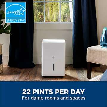 GE Energy Star Portable Dehumidifier 22 Pint, Perfect for Bedroom, Basement & Garage or Rooms up to ...