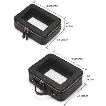 Popvibe Clear Makeup Case Set Black Stylized Toiletry Organizer