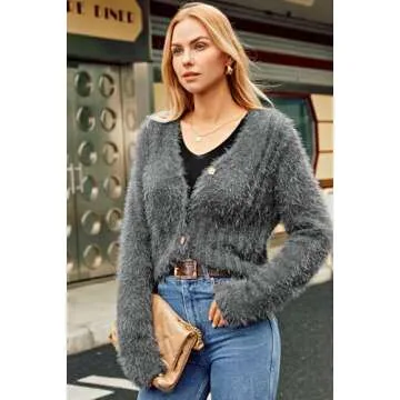 GRACE KARIN Women's Fuzzy Cardigan Long Sleeve Open Front V-Neck Button Down Loose Knit Sweater Outwear Coat