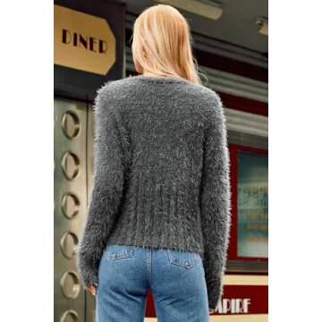 GRACE KARIN Women's Fuzzy Cardigan Long Sleeve Open Front V-Neck Button Down Loose Knit Sweater Outwear Coat