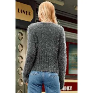 GRACE KARIN Women's Fuzzy Cardigan Long Sleeve Open Front V-Neck Button Down Loose Knit Sweater Outwear Coat