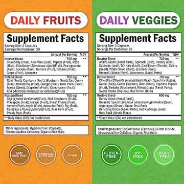 Daily Fruits and Vegetables Supplement for Adults - Super Fruits and Veggies Capsules for Enhanced E...