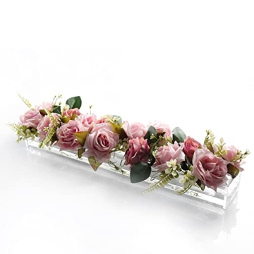 E&F Modern Designs Rectangular Floral Centerpiece for Dining Table - 24 Inches Long Rectangle Vase -...