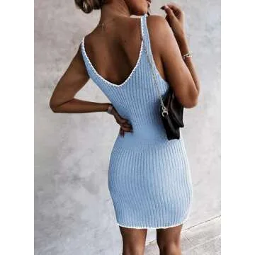 Sidefeel Sundresses for Women 2025 Spring V Neck Ribbed Knit Sleeveless Tank Summer Dresses Sexy Bodycon Club Dresses Small Sky Blue