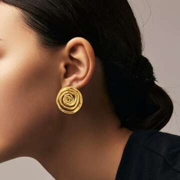 Colkiow Large Chunky Gold Earrings for Women trendy Vintage Statement Hammered Gold Stud Earrings Lightweight and Hypoallergenic