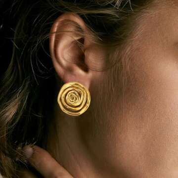 Colkiow Large Chunky Gold Earrings for Women trendy Vintage Statement Hammered Gold Stud Earrings Lightweight and Hypoallergenic