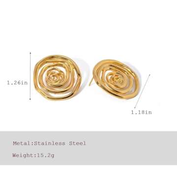 Colkiow Large Chunky Gold Earrings for Women trendy Vintage Statement Hammered Gold Stud Earrings Lightweight and Hypoallergenic