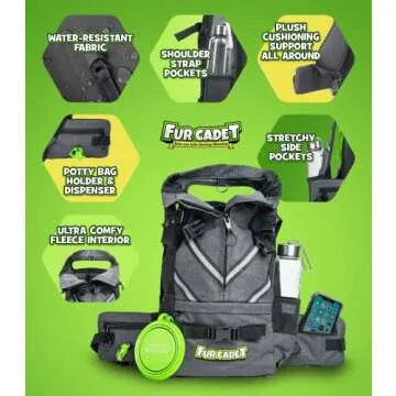 FUR CADET Plush and Comfy Dog Carrier Backpack for Hiking and Selfie-Worthy Adventures, Loaded with Pockets, Collapsible Dog Bowl and Potty Bags, Premium Pet Carrier Bag for Travel