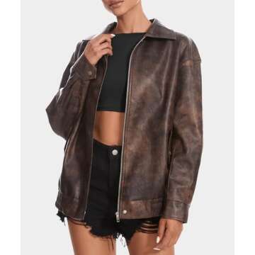 Casly Lamiit Women's Faux Leather Oversized Zip Up Jacket