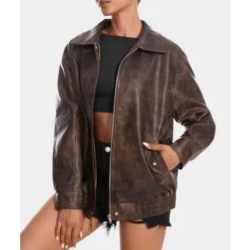 Chic Casly Lamiit Brown Faux Leather Jacket for Women