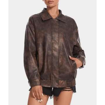 Chic Casly Lamiit Brown Faux Leather Jacket for Women