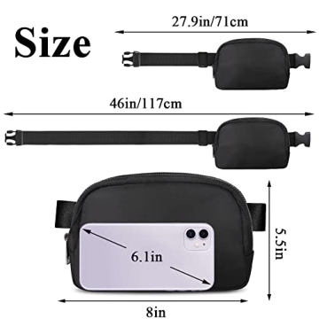 lanul Waist Pack for Women and Men, Mini Fanny Pack Dupes, Adjustable Size, Waterproof-Everywhere Belt Bag, Crossbody, Black