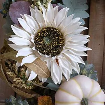 Idyllic 20" White Sunflower Pumpkins Fall Wreath for Decor
