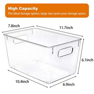 Moretoes 6 Pack Clear Plastic Storage Bins, Kitchen Organization Cabinet Fridge Organizer, Pantry Or...