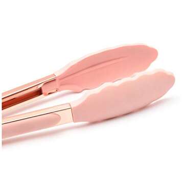 Set of Two 9” & 12” Stainless Steel Rose Gold Silicone Tipped Kitchen, BBQ Grill and Cooking Tongs - Non Stick Cookware, BPA Free, Stylish & Sturdy (Pink)