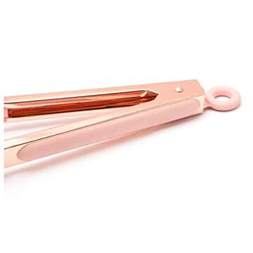 Set of Two 9” & 12” Stainless Steel Rose Gold Silicone Tipped Kitchen, BBQ Grill and Cooking Tongs - Non Stick Cookware, BPA Free, Stylish & Sturdy (Pink)