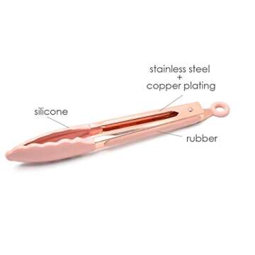 Set of Two 9” & 12” Stainless Steel Rose Gold Silicone Tipped Kitchen, BBQ Grill and Cooking Tongs - Non Stick Cookware, BPA Free, Stylish & Sturdy (Pink)
