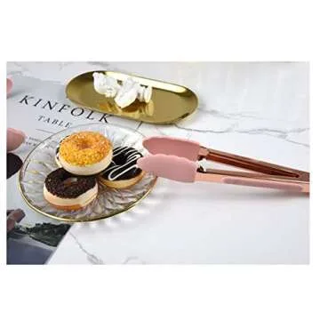 Set of Two 9” & 12” Stainless Steel Rose Gold Silicone Tipped Kitchen, BBQ Grill and Cooking Tongs - Non Stick Cookware, BPA Free, Stylish & Sturdy (Pink)