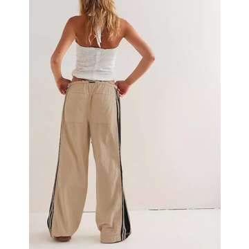 Hongsui Women's Wide Leg Pants Drawstring High Rise Side Striped Slouchy Palazzo Pants with Pockets ...