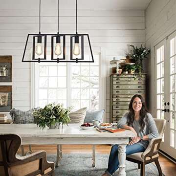 ZHU YAN Modern Industrial 3-Light Pendant Lighting,Dining Room Light Fixtures Over Table,Adjustable ...