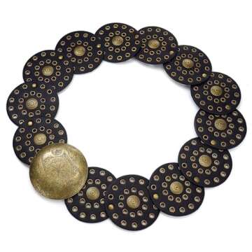 Suyi Wide Disc Belt for Women Leather Hollow Out Round Belts Vintage Western Waist Belt 130CM Black