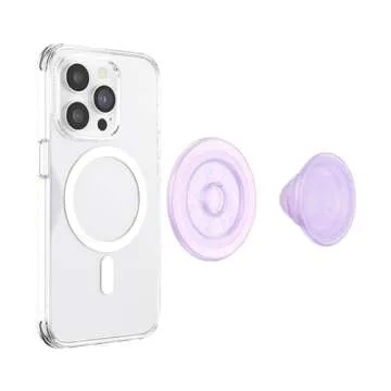 PopSockets Phone Grip Compatible with MagSafe, Adapter Ring for MagSafe Included, Phone Holder, Wireless Charging Compatible - Clear Opalescent