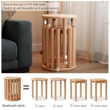 Versatile Bar Stools Set of 4 - Stackable Wooden Convenience