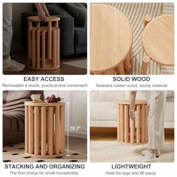 Versatile Bar Stools Set of 4 - Stackable Wooden Convenience