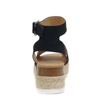Soda Topic Open Toe Buckle Ankle Strap Espadrilles Flatform Wedge Casual Sandal