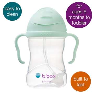 b.box Sippy Cup for Toddlers - Weighted Straw, Spill Proof and Safe