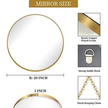 UNZIPE 20" Gold Round Mirror for Home Decor