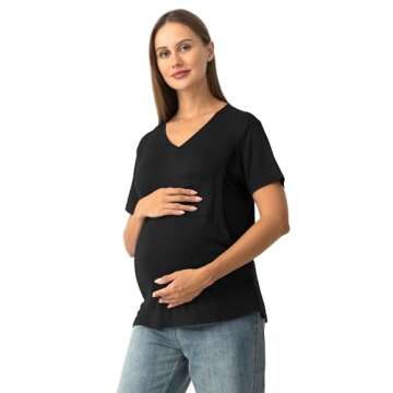 SUNNYBUY Women's Nursing Tops Breastfeeding Cover Short Sleeves Maternity Tee Shirts Double Layer Postpartum Clothes, Black L
