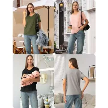 SUNNYBUY Women's Nursing Tops Breastfeeding Cover Short Sleeves Maternity Tee Shirts Double Layer Postpartum Clothes, Black L
