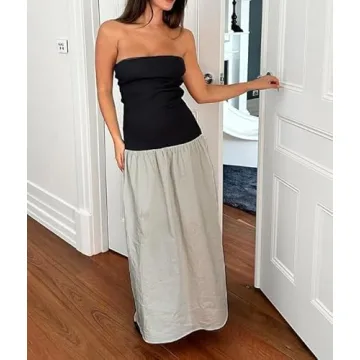 Shop NUFIWI Women Summer Sleeveless Tube Patchwork Dress