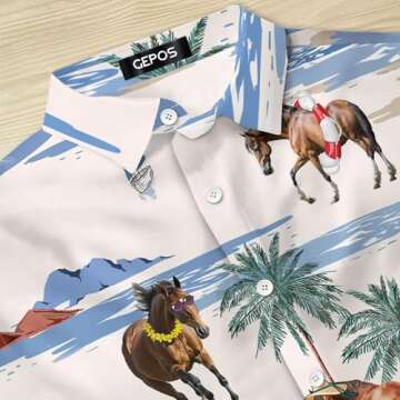 Horse Men's Hawaiian Shirt, Summer Beach Horse Button Shirt Men, Funny Horse Shirt Men, Dad Gifts, B...