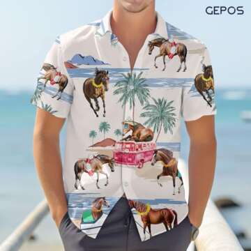 Horse Men's Hawaiian Shirt, Summer Beach Horse Button Shirt Men, Funny Horse Shirt Men, Dad Gifts, Birthday Gifts for Men (XL)