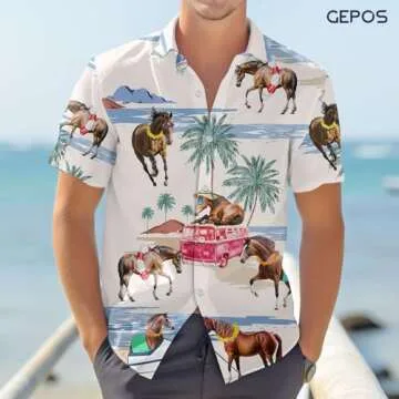 Horse Men's Hawaiian Shirt, Summer Beach Horse Button Shirt Men, Funny Horse Shirt Men, Dad Gifts, Birthday Gifts for Men (XL)