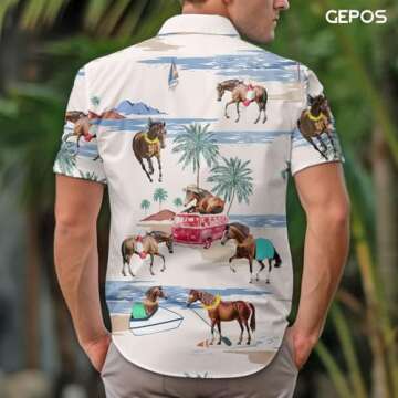 Horse Men's Hawaiian Shirt, Summer Beach Horse Button Shirt Men, Funny Horse Shirt Men, Dad Gifts, Birthday Gifts for Men (XL)