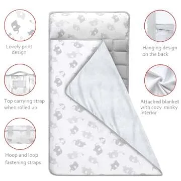 Moonsea Nap Mat for Toddlers Elephant with Pillow Blanket, Lightweight Perfect for Kids Preschool, Daycare, Travel Sleeping Bag Boys Girls, 21" x 50" Fit on a Standard Cot